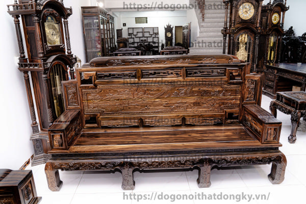 Bộ bàn ăn nguyên khối 10 ghế louis gỗ hương đá (Anh Bình - Đông Anh) -  Xưởng Gỗ An Lạc